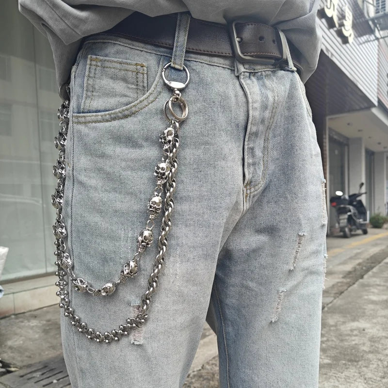 Original DIY Skull Pants Chain Stainless Steel Round Beads Combination Locomotive Chain Punk Men And Women Luxury Accessories