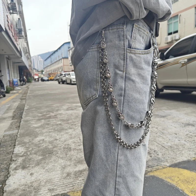 Original DIY Skull Pants Chain Stainless Steel Round Beads Combination Locomotive Chain Punk Men And Women Luxury Accessories