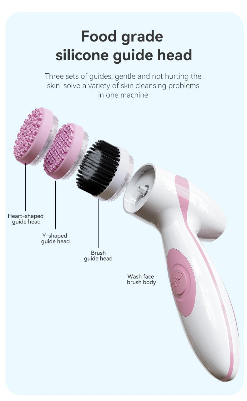 Facial cleansing brush, waterproof dual rotating facial cleansing brush, comes with 3 brush heads and 2 adjustable speeds, recha