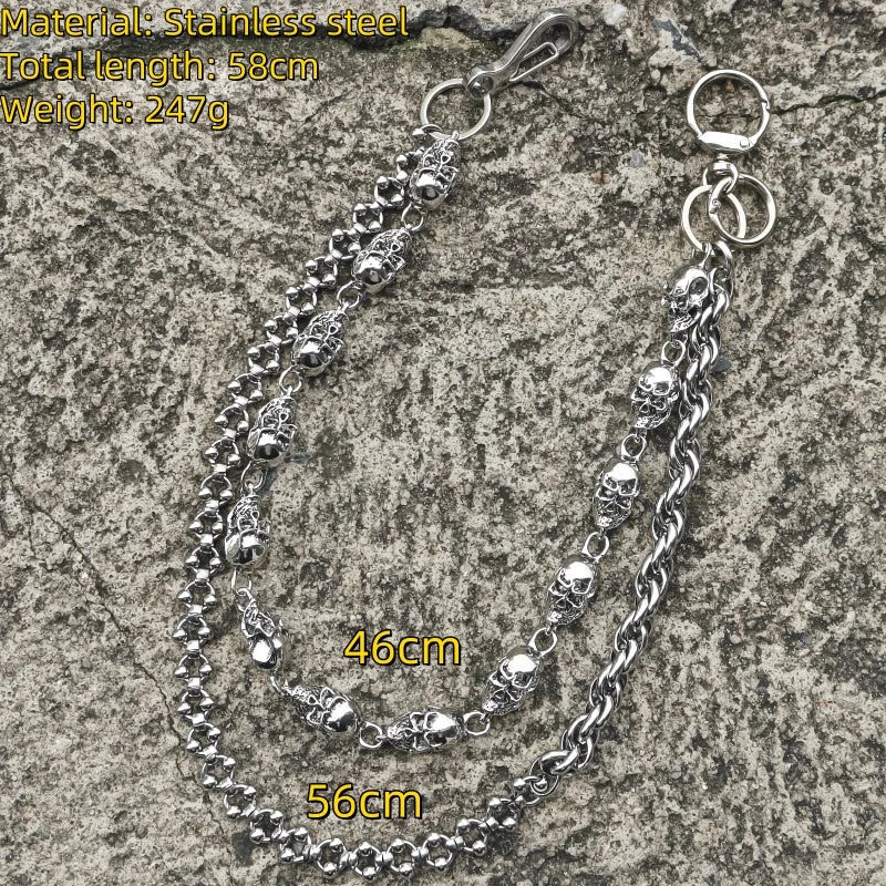 Original DIY Skull Pants Chain Stainless Steel Round Beads Combination Locomotive Chain Punk Men And Women Luxury Accessories