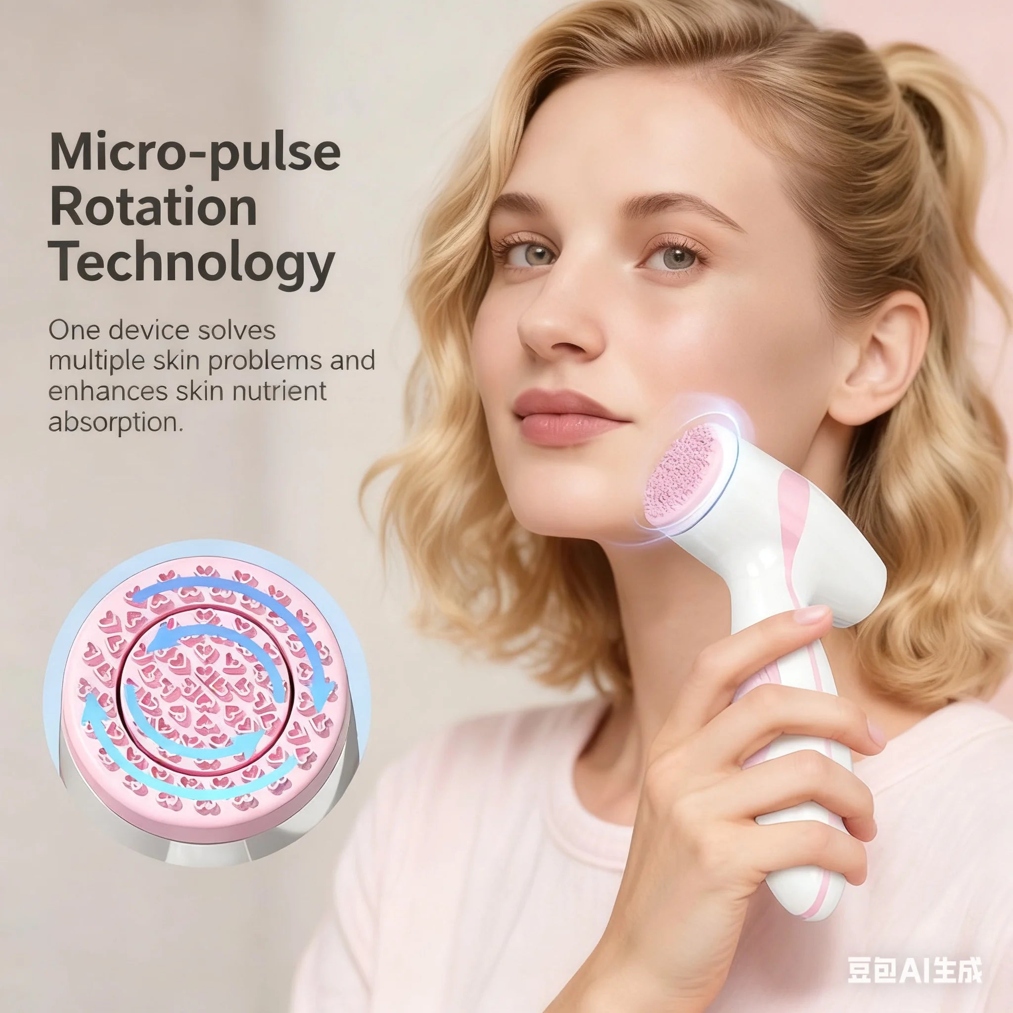 Facial cleansing brush, waterproof dual rotating facial cleansing brush, comes with 3 brush heads and 2 adjustable speeds, recha