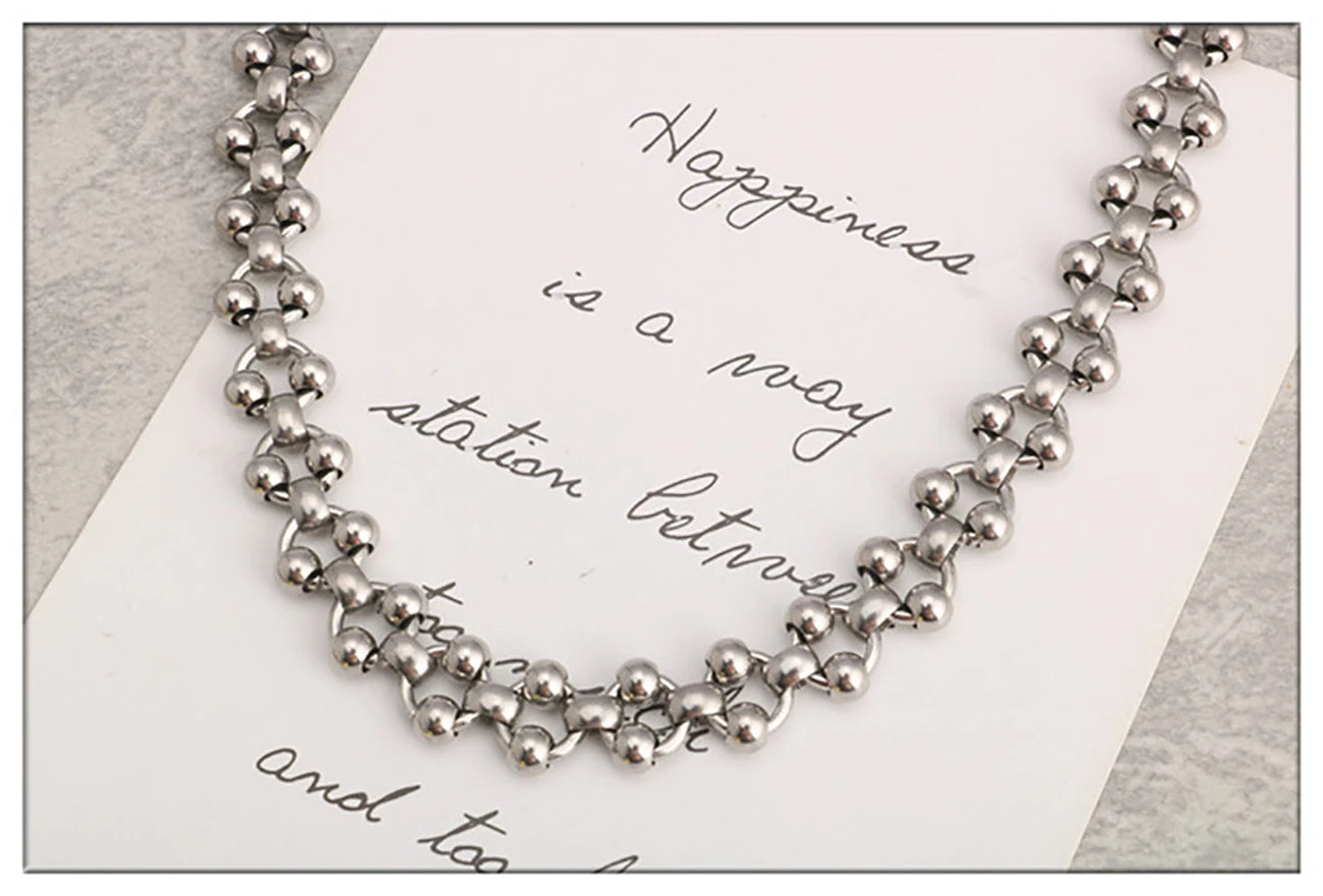 Fashion Simple Fancy Handmade String Weaving Round Beads Stainless Steel O Word Clavicle Chain Hot Sale