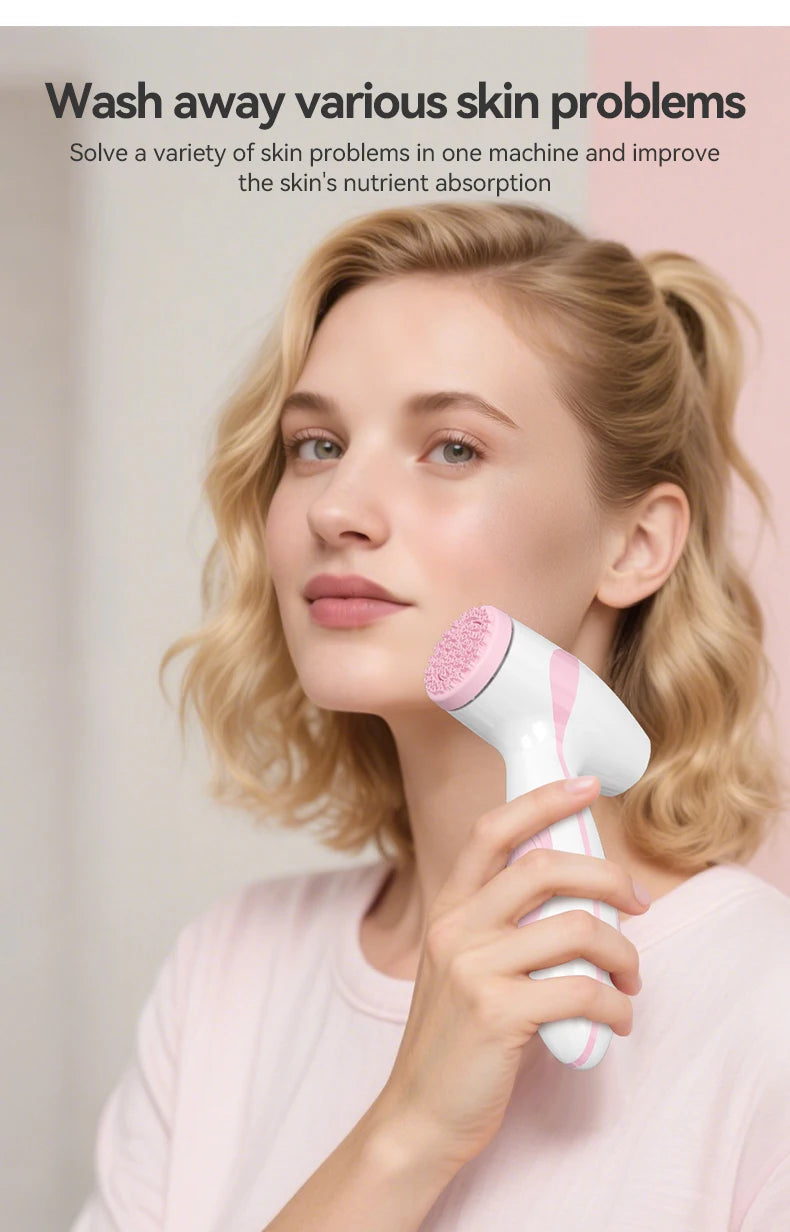Facial cleansing brush, waterproof dual rotating facial cleansing brush, comes with 3 brush heads and 2 adjustable speeds, recha