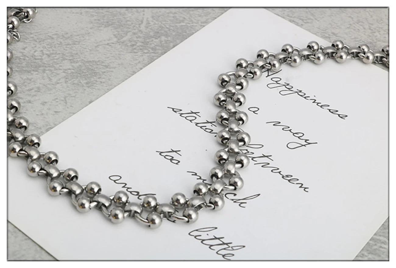 Fashion Simple Fancy Handmade String Weaving Round Beads Stainless Steel O Word Clavicle Chain Hot Sale