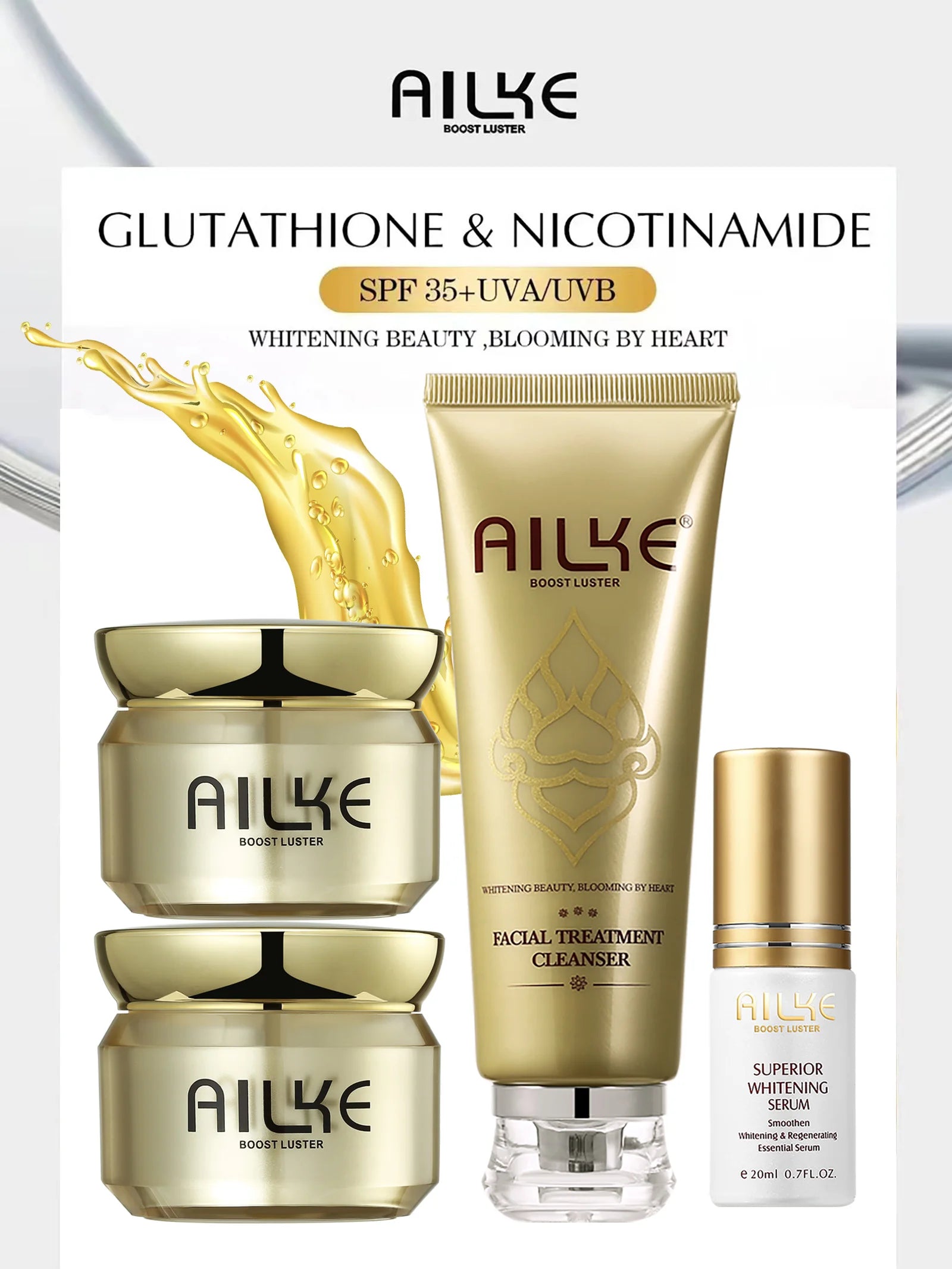AILKE Whitening Face Care Set For All Skin Types, With Glutathione, Nicotinamide, Reduce Dark Spots, Freckles, Even Skin Tone
