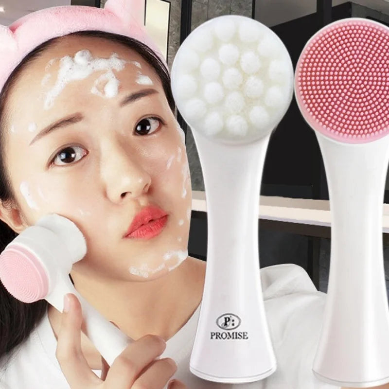 Silica Gel Facial Brush Double Sided Facial Cleanser Blackhead Removing Product Pore Cleaner Exfoliating Facial Brush Face Brush