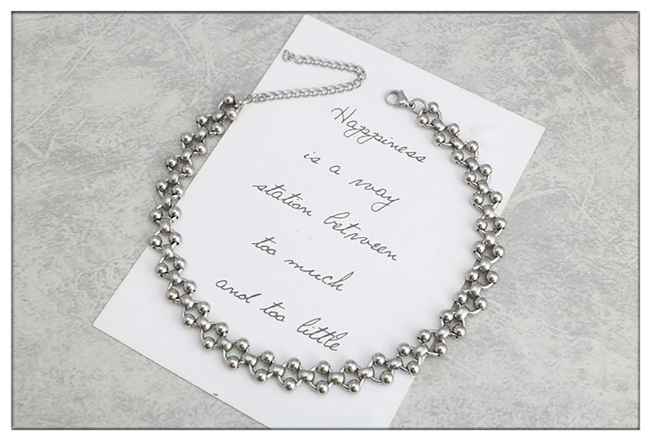Fashion Simple Fancy Handmade String Weaving Round Beads Stainless Steel O Word Clavicle Chain Hot Sale