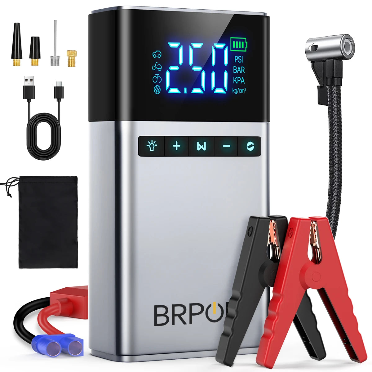BRPOM Portable Car Starter with Air Compressor Tire Inflat Starter 8000mAh Car Battery Starter Box Car Battery Jumper Starter