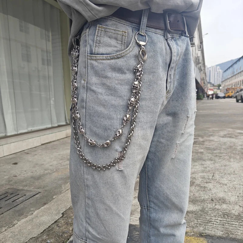 Original DIY Skull Pants Chain Stainless Steel Round Beads Combination Locomotive Chain Punk Men And Women Luxury Accessories