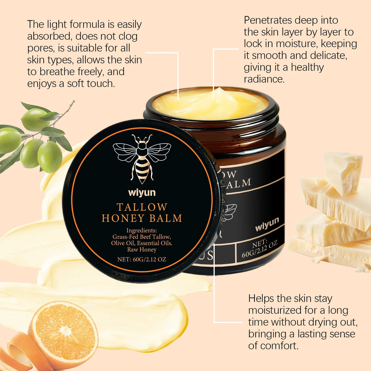 Tallow Honey Cream Glow Hydrating Skin Improve Elasticity Soft Bleachi ...