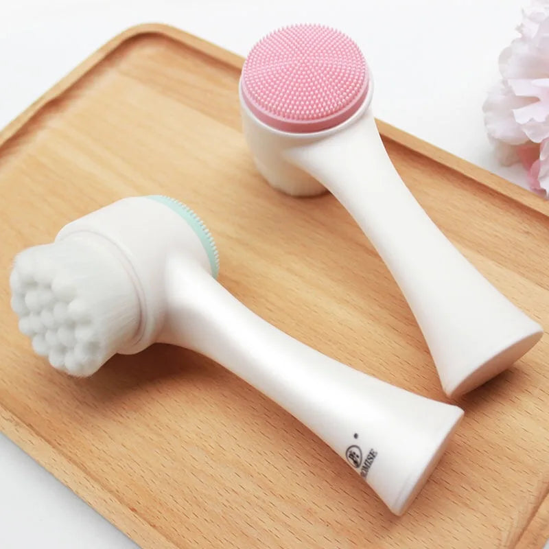 Silica Gel Facial Brush Double Sided Facial Cleanser Blackhead Removing Product Pore Cleaner Exfoliating Facial Brush Face Brush
