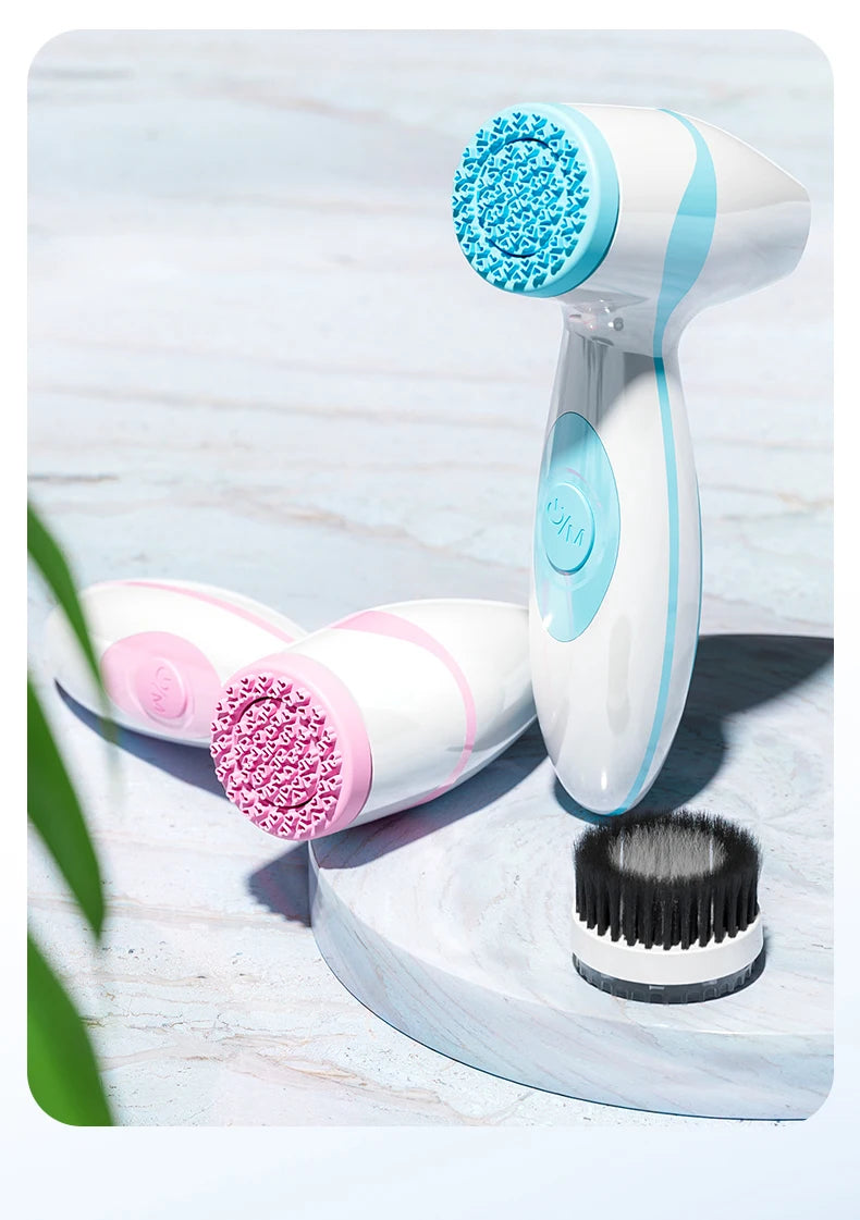 Facial cleansing brush, waterproof dual rotating facial cleansing brush, comes with 3 brush heads and 2 adjustable speeds, recha